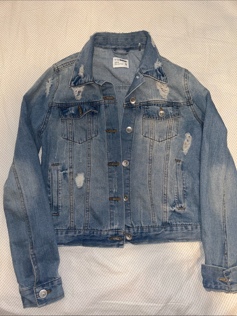 Ci Sono Light Blue Distressed Denim Jacket
